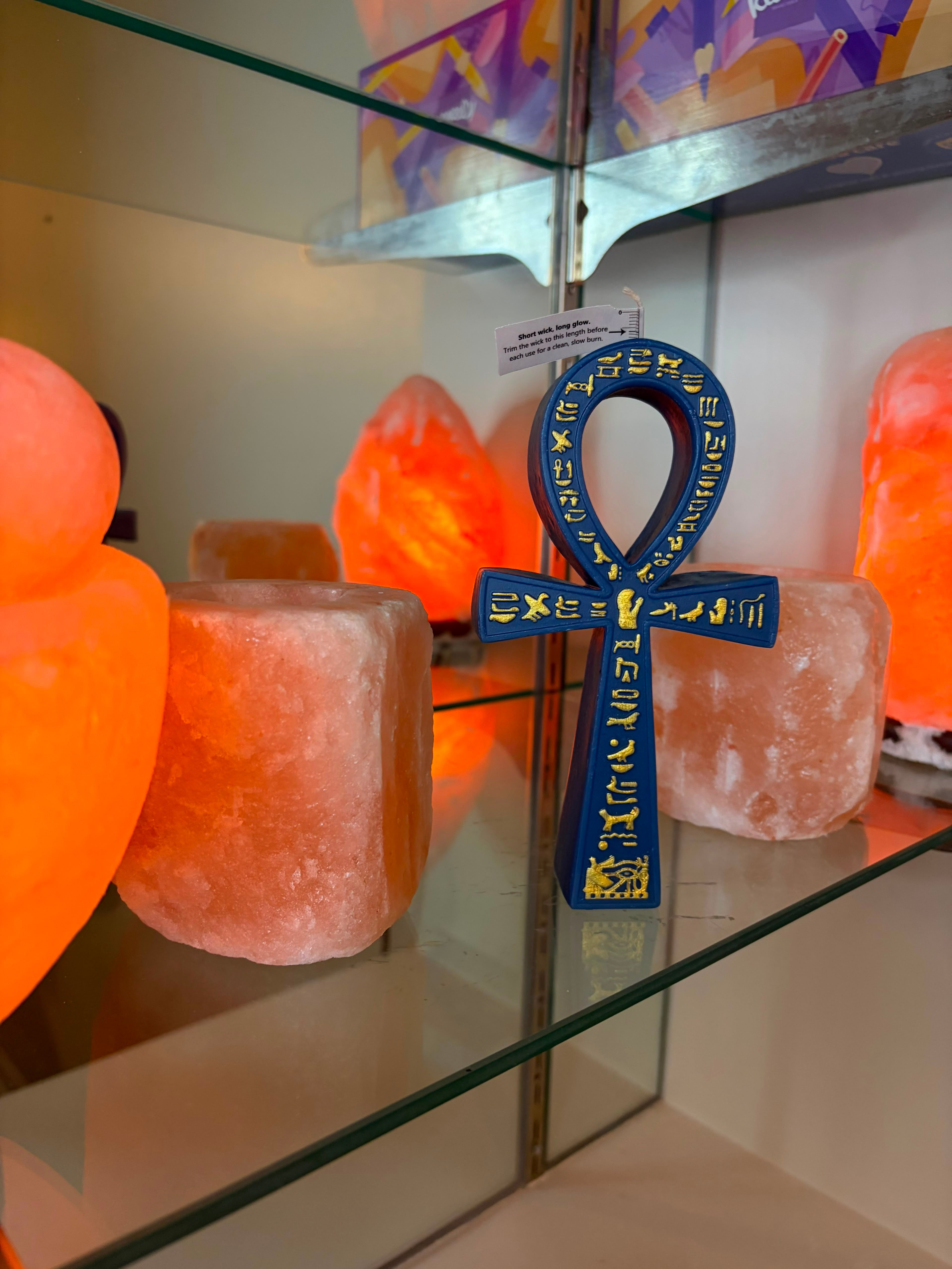 Lapis Blue Sculptural Ankh Candle | Egyptian Symbol of Life Home Decor