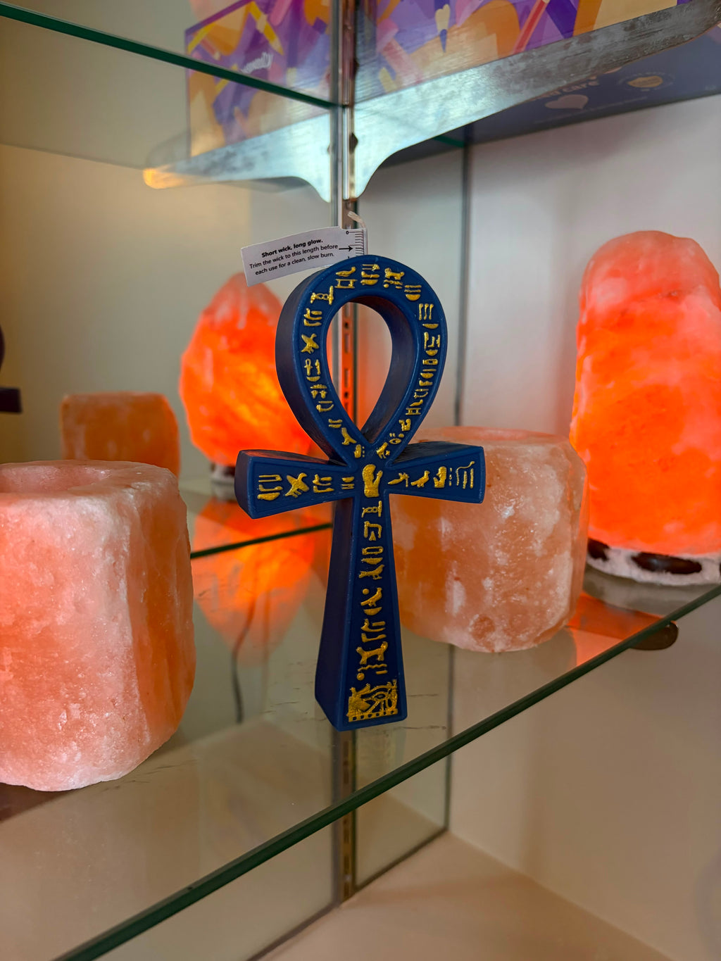 Lapis Blue Sculptural Ankh Candle | Egyptian Symbol of Life Home Decor