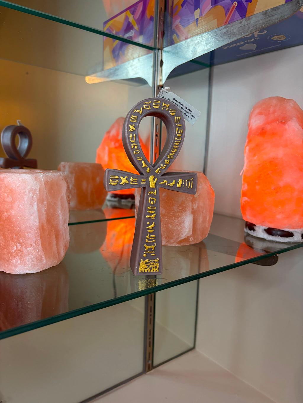 Green Nile Sage Sculptural Ankh Candle | Earthy Egyptian Home Decor