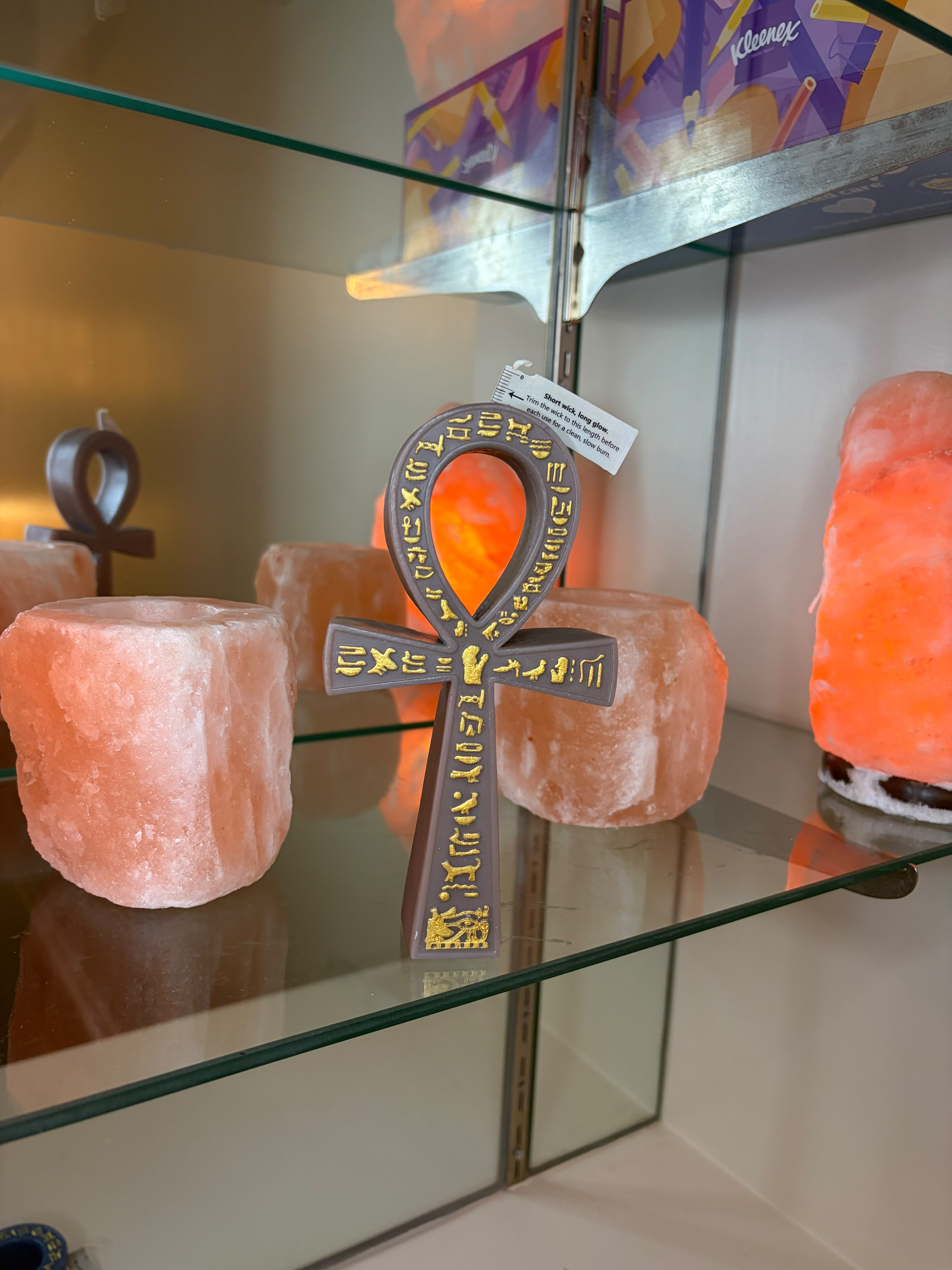 Green Nile Sage Sculptural Ankh Candle | Earthy Egyptian Home Decor