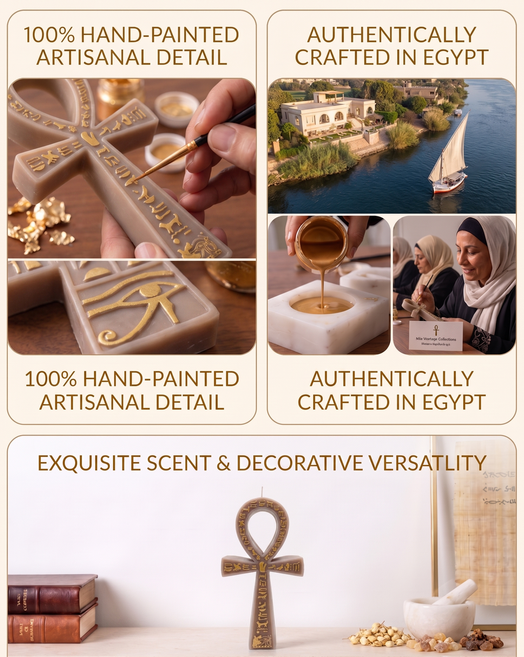 Desert Sand Beige Sculptural Ankh Candle