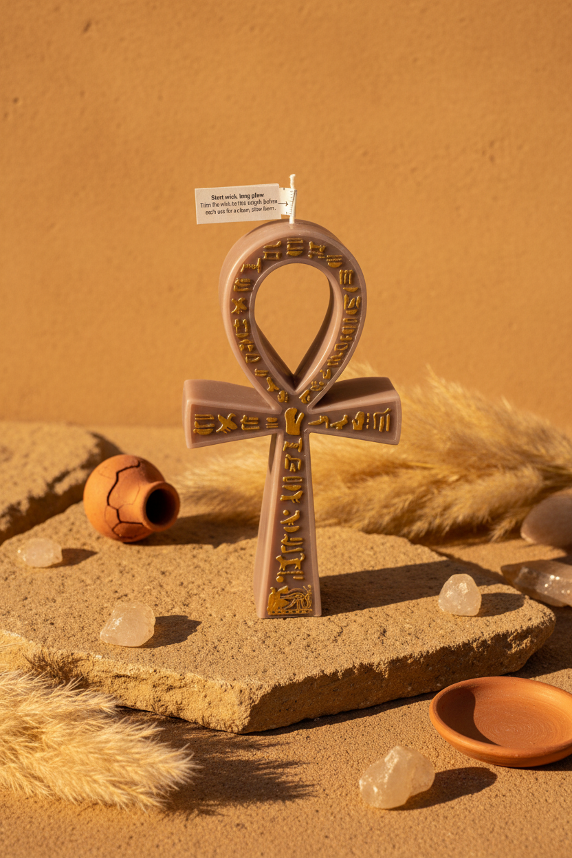 Desert Sand Beige Ankh Candle - Lifestyle