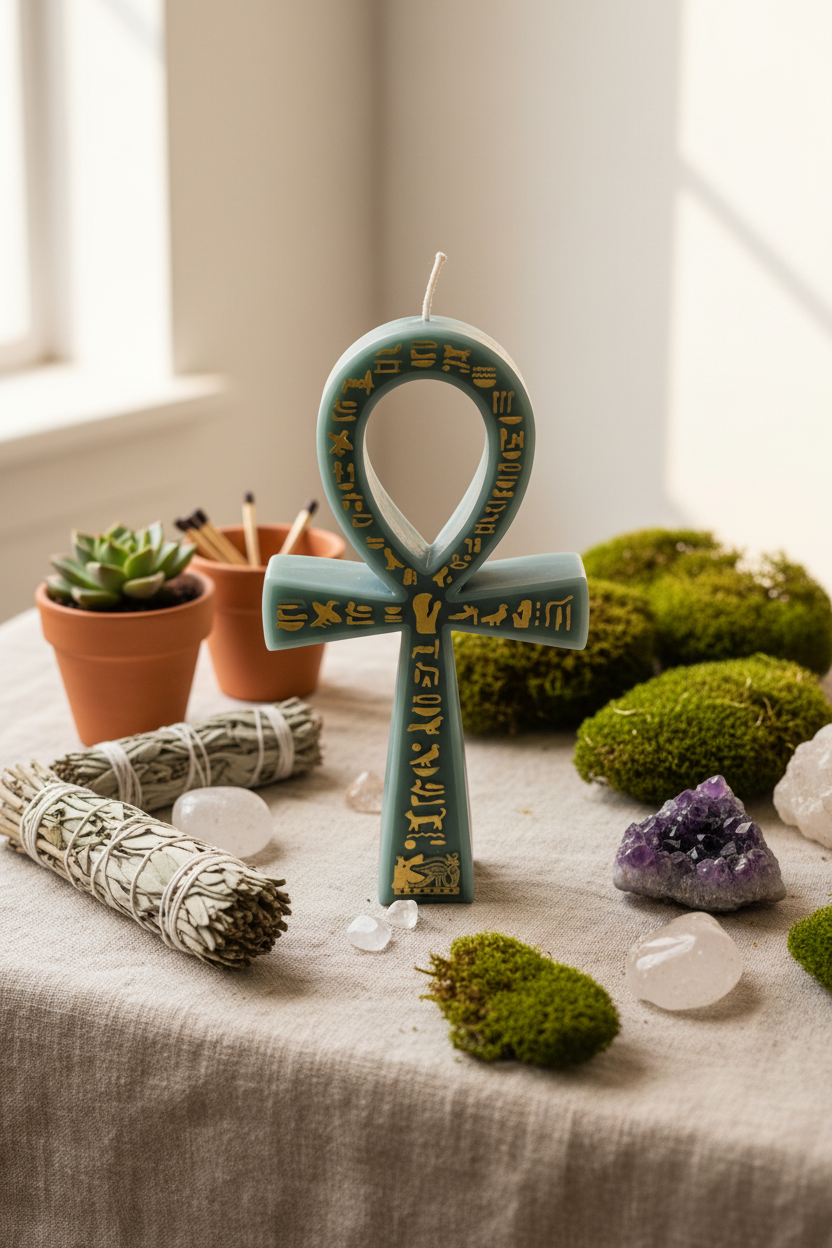 Green Nile Sage Ankh Candle - Lifestyle