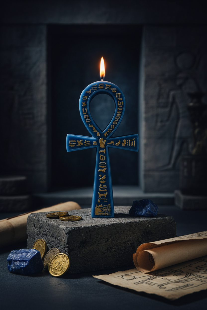 Lapis Blue Ankh Candle - Lifestyle
