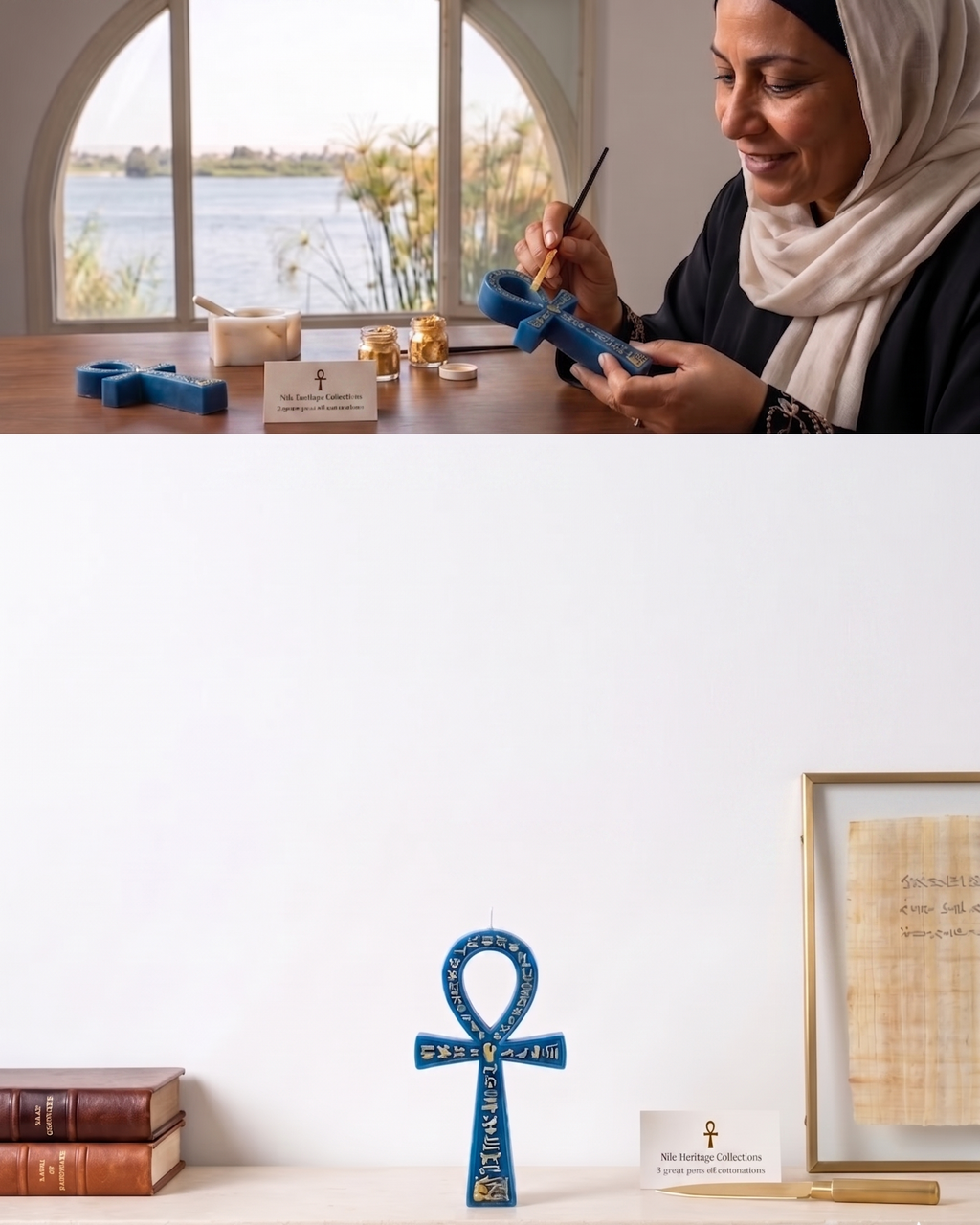 Lapis Blue Sculptural Ankh Candle