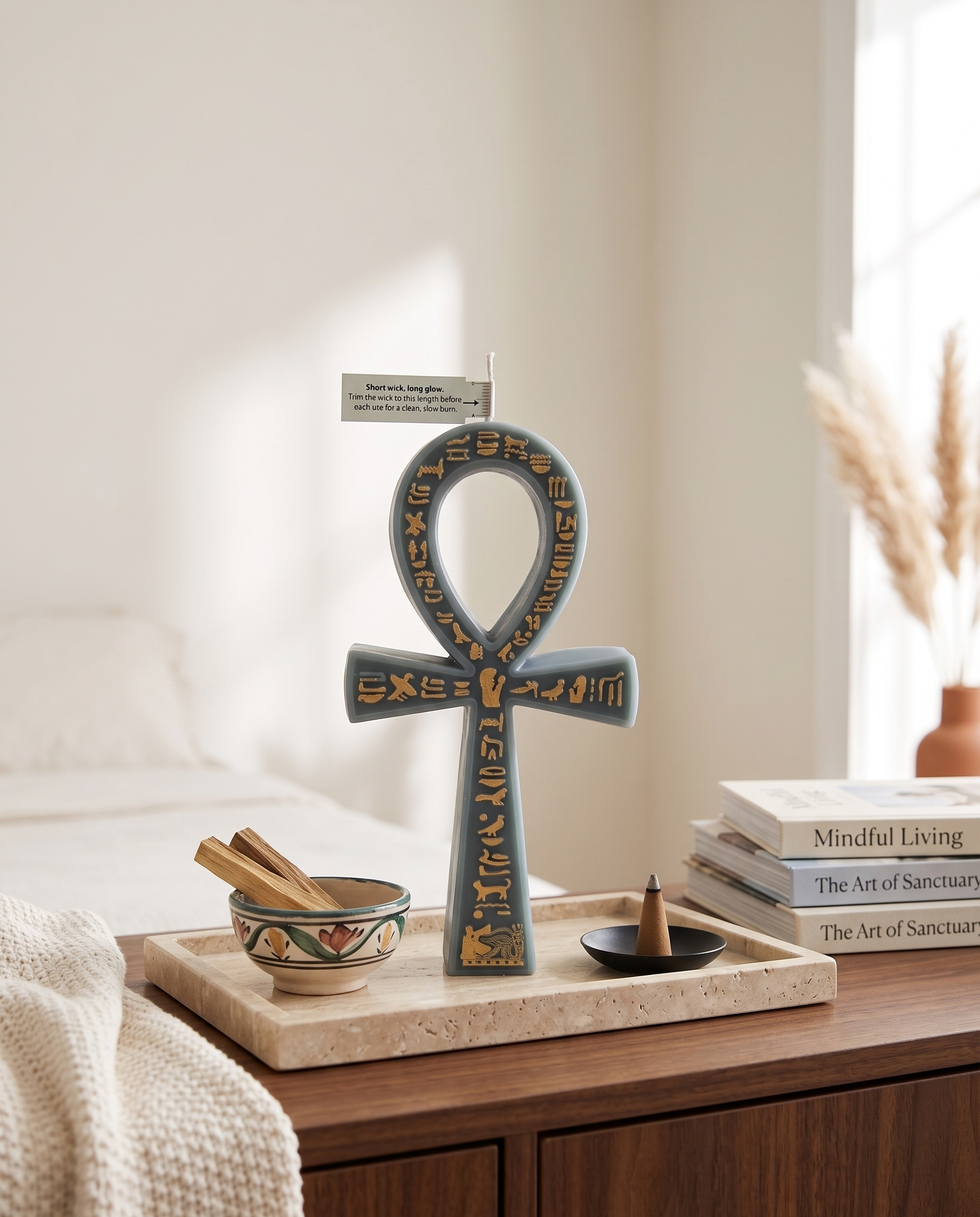 Green Nile Sage Sculptural Ankh Candle