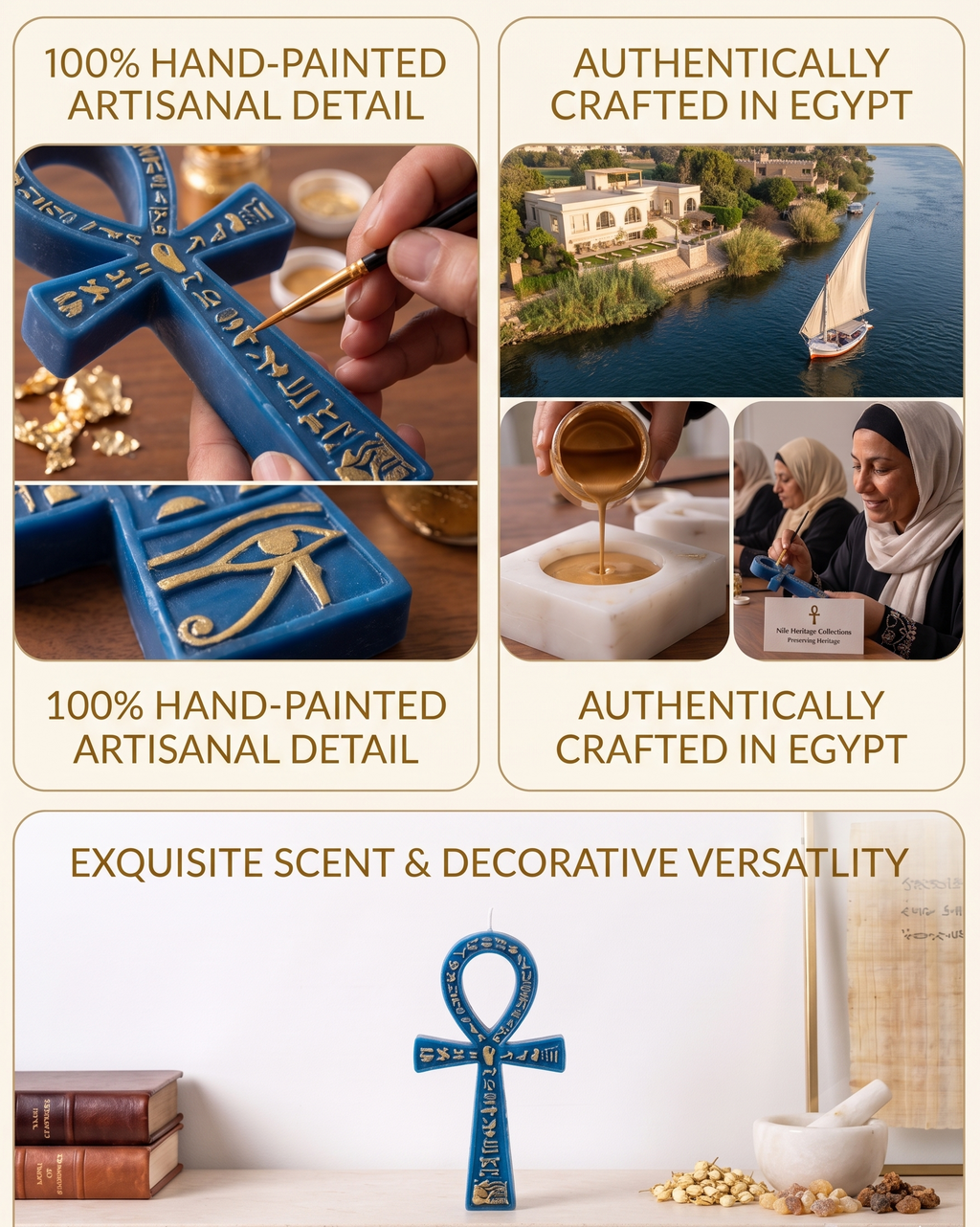Lapis Blue Sculptural Ankh Candle
